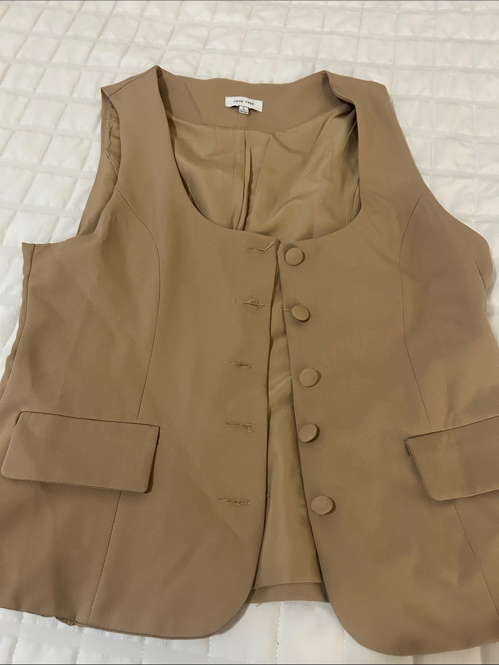 Love Tree Tan Sleeveless Button Front Vest